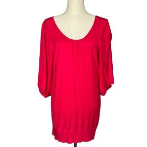 NY Collection Knit Top Size 1X Pink Banded Cuff and‎ Hem Balloon 3/4 Sleeve